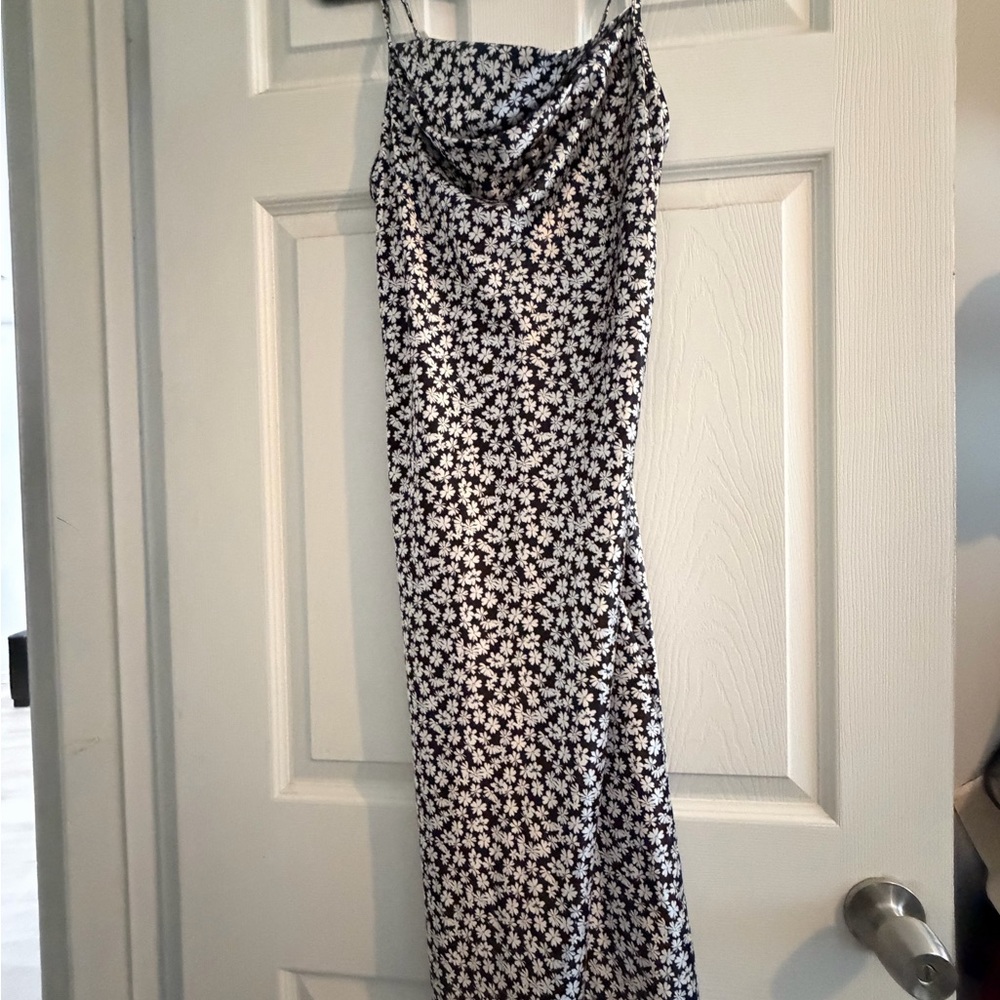 bebe Black Slip Dress with White Floral Print